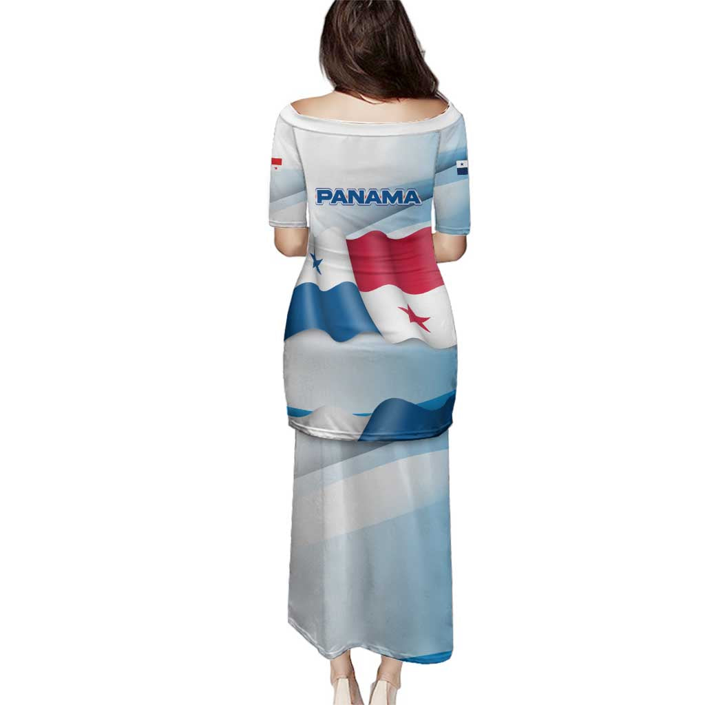 Panama Waving Flag Design Family Matching Puletasi and Hawaiian Shirt with Red Blue Stars and National Color Pattern - Wonder Print Shop