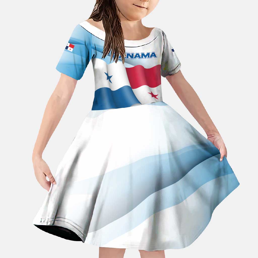 Panama Waving Flag Design Family Matching Short Sleeve Bodycon Dress and Hawaiian Shirt with Red Blue Stars and National Color Pattern - Wonder Print Shop