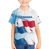 Panama Waving Flag Design Family Matching Short Sleeve Bodycon Dress and Hawaiian Shirt with Red Blue Stars and National Color Pattern - Wonder Print Shop