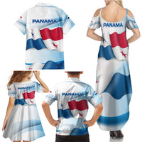 Panama Waving Flag Design Family Matching Summer Maxi Dress and Hawaiian Shirt with Red Blue Stars and National Color Pattern - Wonder Print Shop