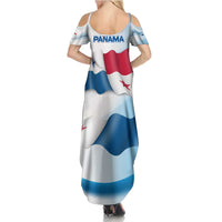 Panama Waving Flag Design Family Matching Summer Maxi Dress and Hawaiian Shirt with Red Blue Stars and National Color Pattern - Wonder Print Shop