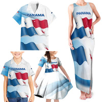 Panama Waving Flag Design Family Matching Tank Maxi Dress and Hawaiian Shirt with Red Blue Stars and National Color Pattern - Wonder Print Shop