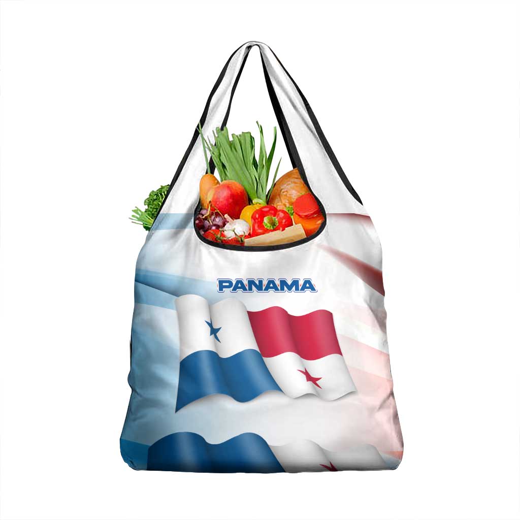 Panama Waving Flag Design Grocery Bag with Red Blue Stars and National Color Pattern - Wonder Print Shop