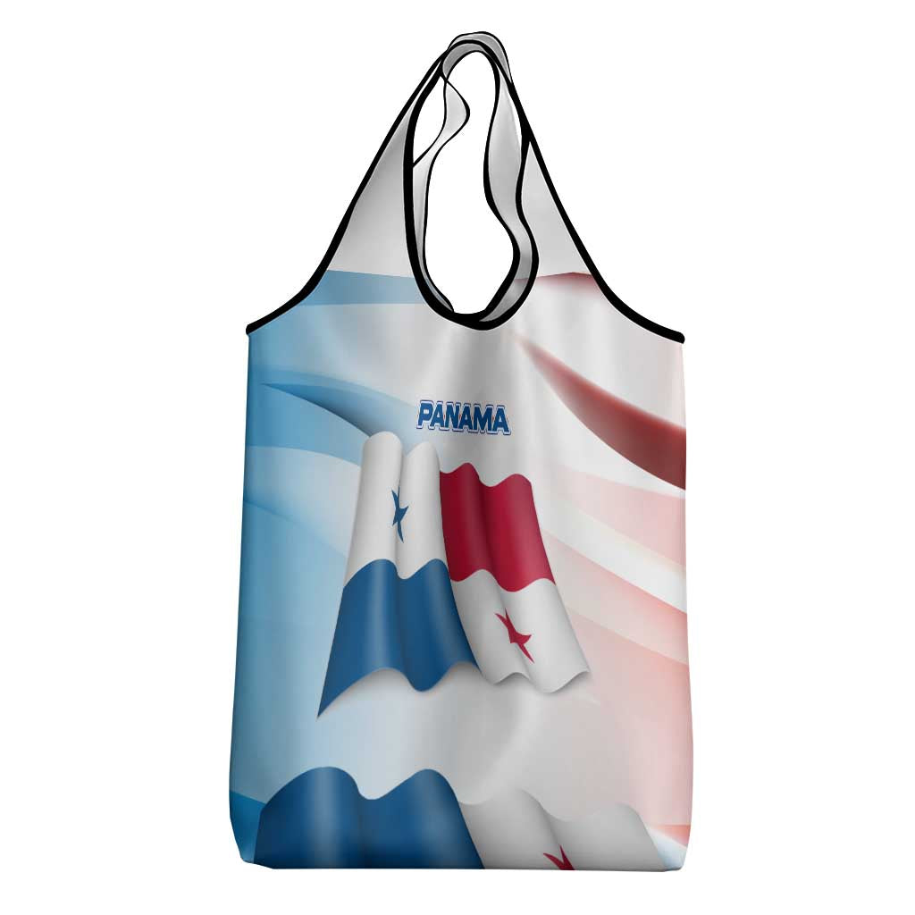 Panama Waving Flag Design Grocery Bag with Red Blue Stars and National Color Pattern - Wonder Print Shop