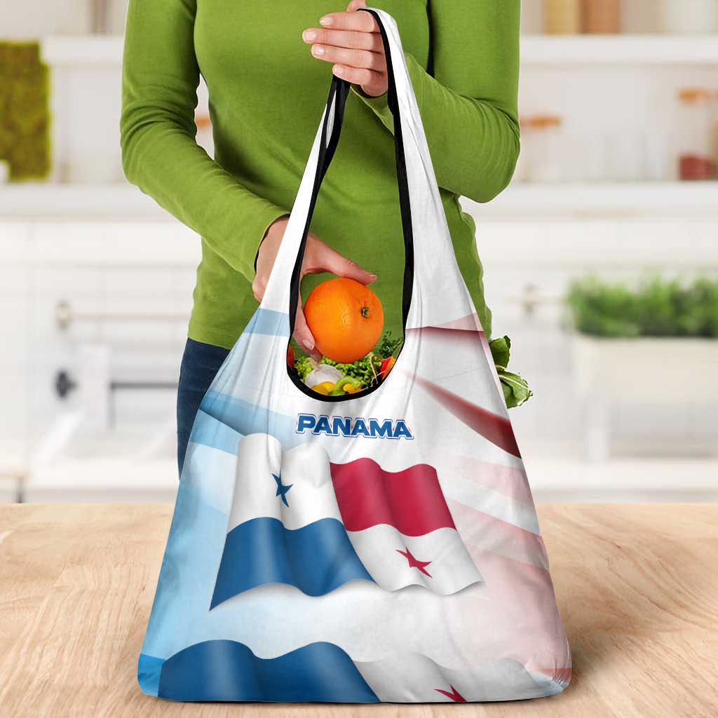 Panama Waving Flag Design Grocery Bag with Red Blue Stars and National Color Pattern - Wonder Print Shop