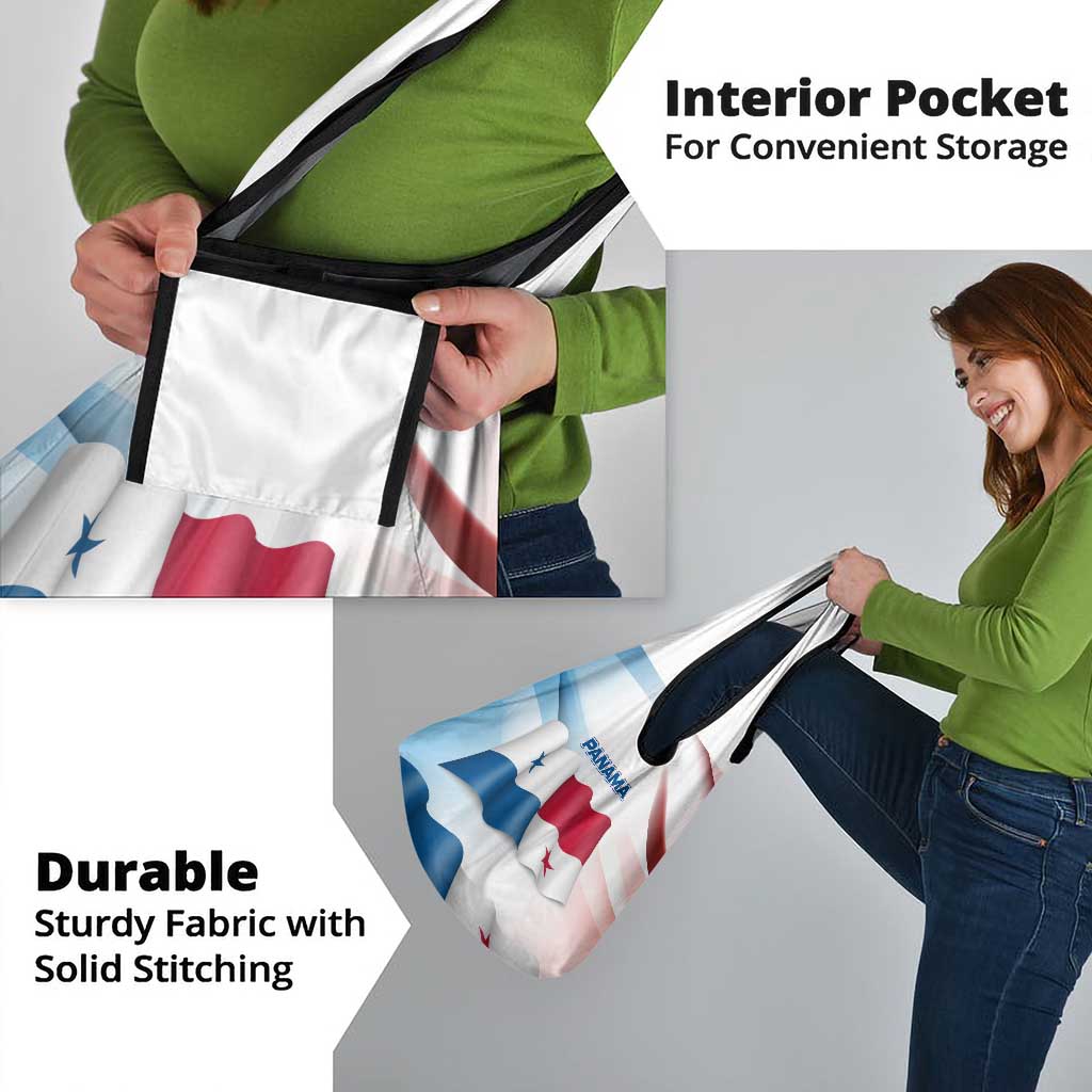 Panama Waving Flag Design Grocery Bag with Red Blue Stars and National Color Pattern - Wonder Print Shop