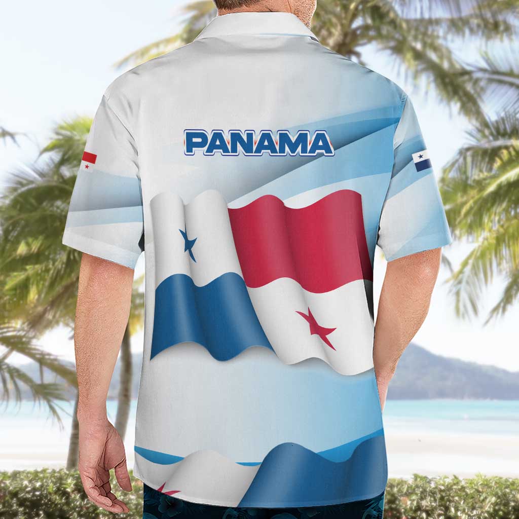 Panama Waving Flag Design Hawaiian Shirt with Red Blue Stars and National Color Pattern - Wonder Print Shop