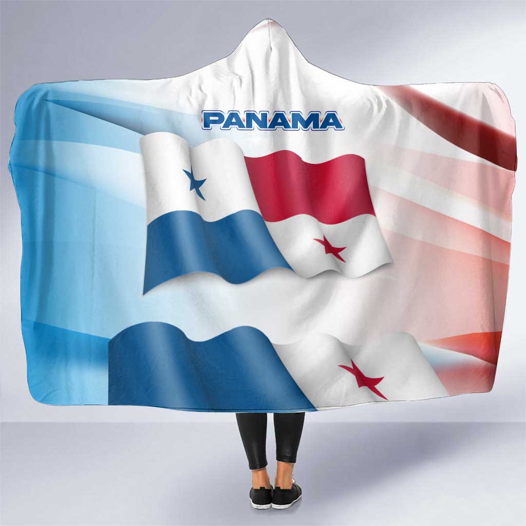Panama Waving Flag Design Hooded Blanket with Red Blue Stars and National Color Pattern - Wonder Print Shop