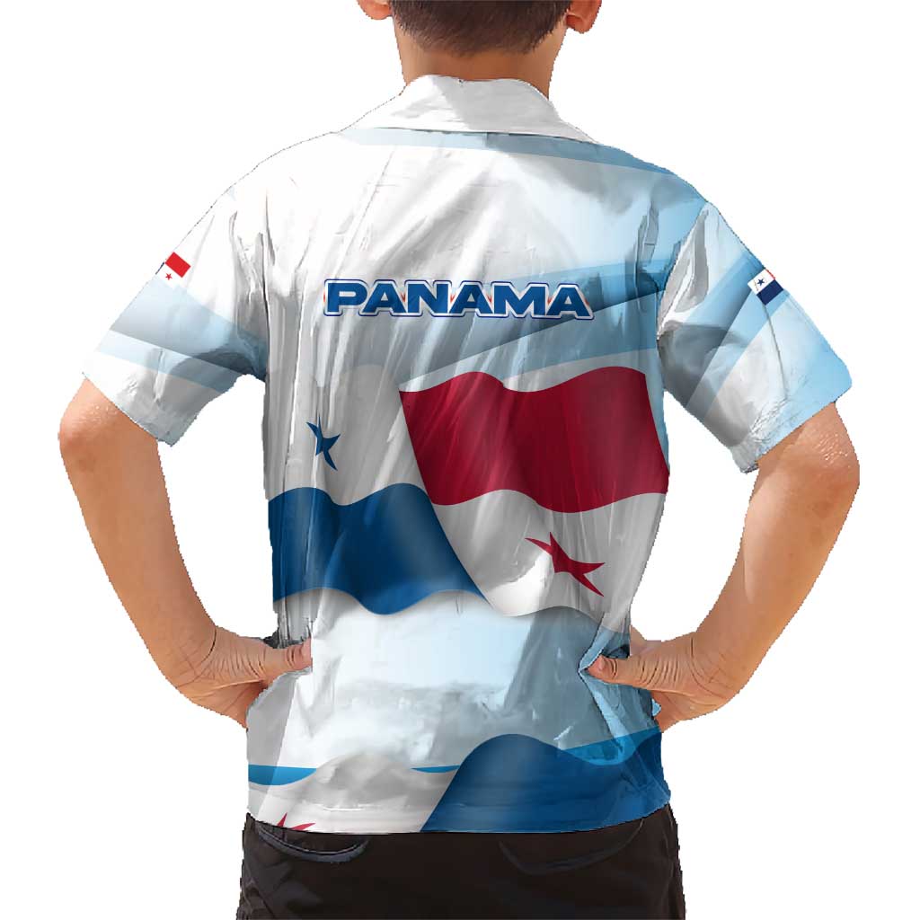 Panama Waving Flag Design Kid Hawaiian Shirt with Red Blue Stars and National Color Pattern - Wonder Print Shop