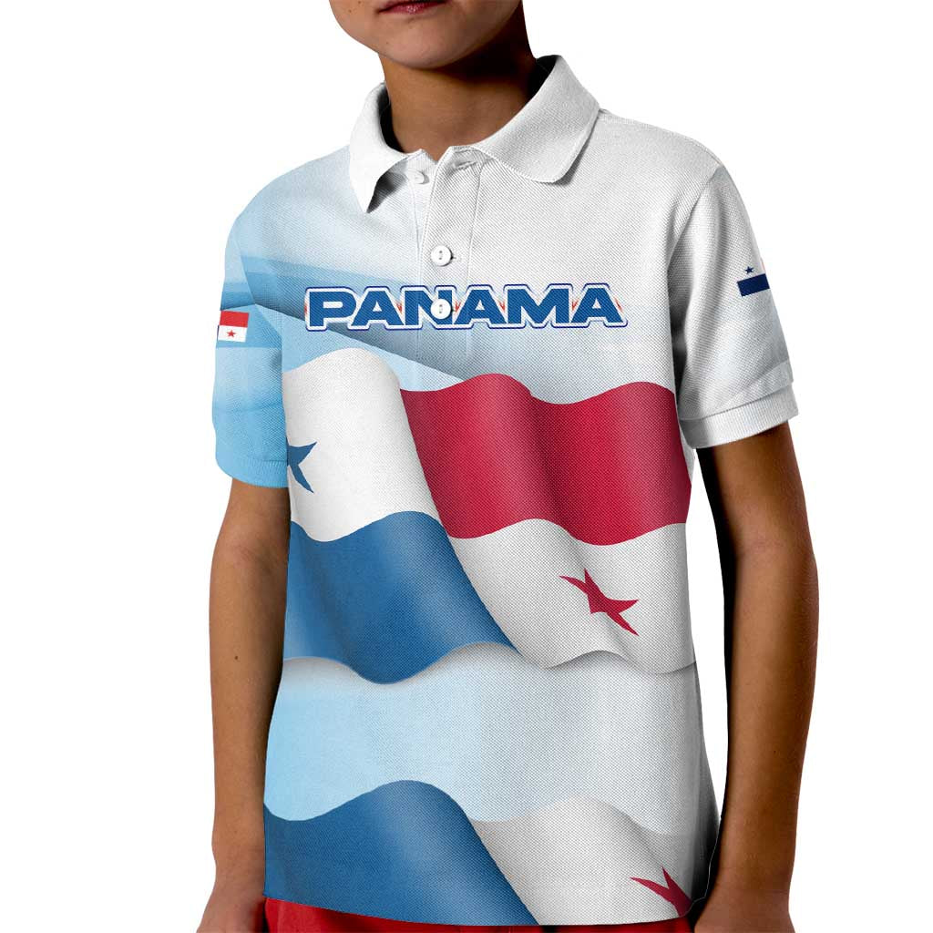 Panama Waving Flag Design Kid Polo Shirt with Red Blue Stars and National Color Pattern - Wonder Print Shop