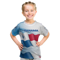 Panama Waving Flag Design Kid T Shirt with Red Blue Stars and National Color Pattern - Wonder Print Shop