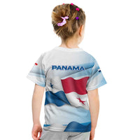 Panama Waving Flag Design Kid T Shirt with Red Blue Stars and National Color Pattern - Wonder Print Shop