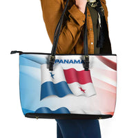 Panama Waving Flag Design Leather Tote Bag with Red Blue Stars and National Color Pattern - Wonder Print Shop