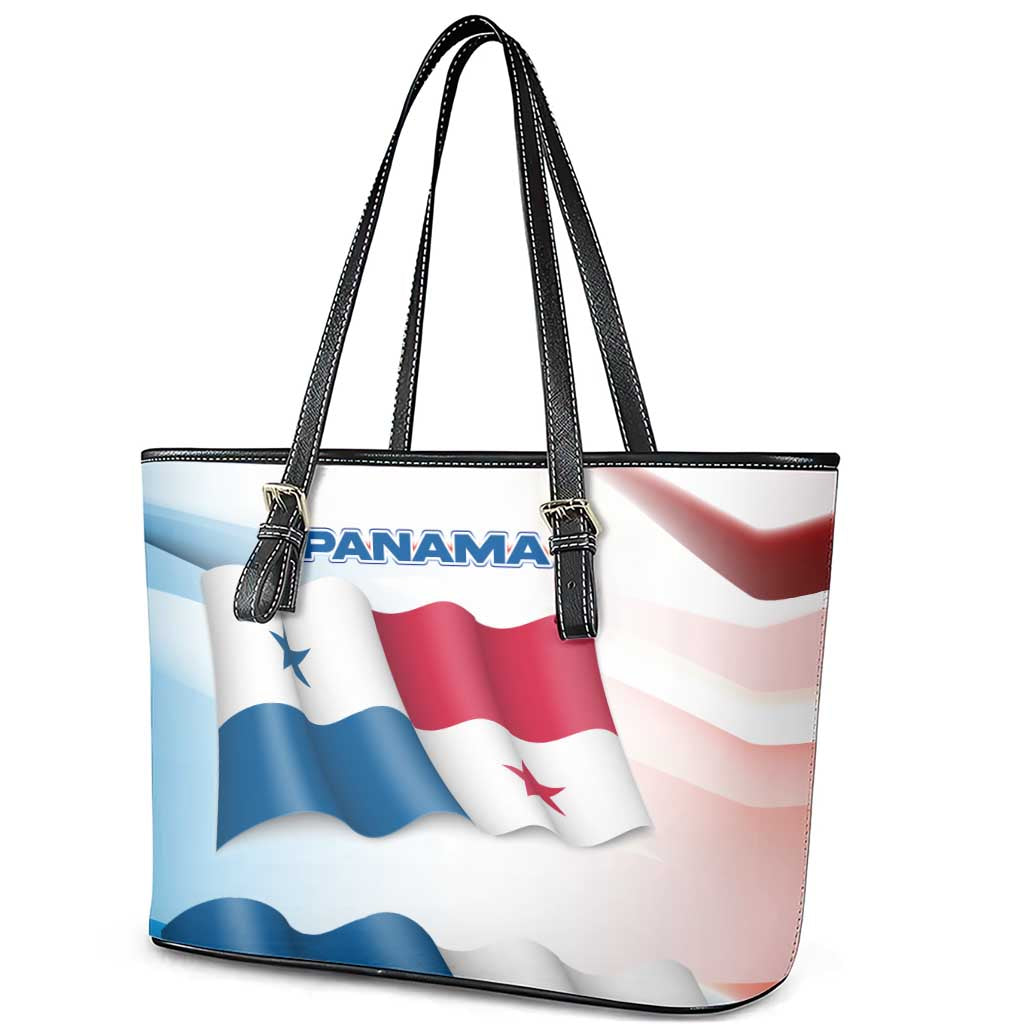 Panama Waving Flag Design Leather Tote Bag with Red Blue Stars and National Color Pattern - Wonder Print Shop
