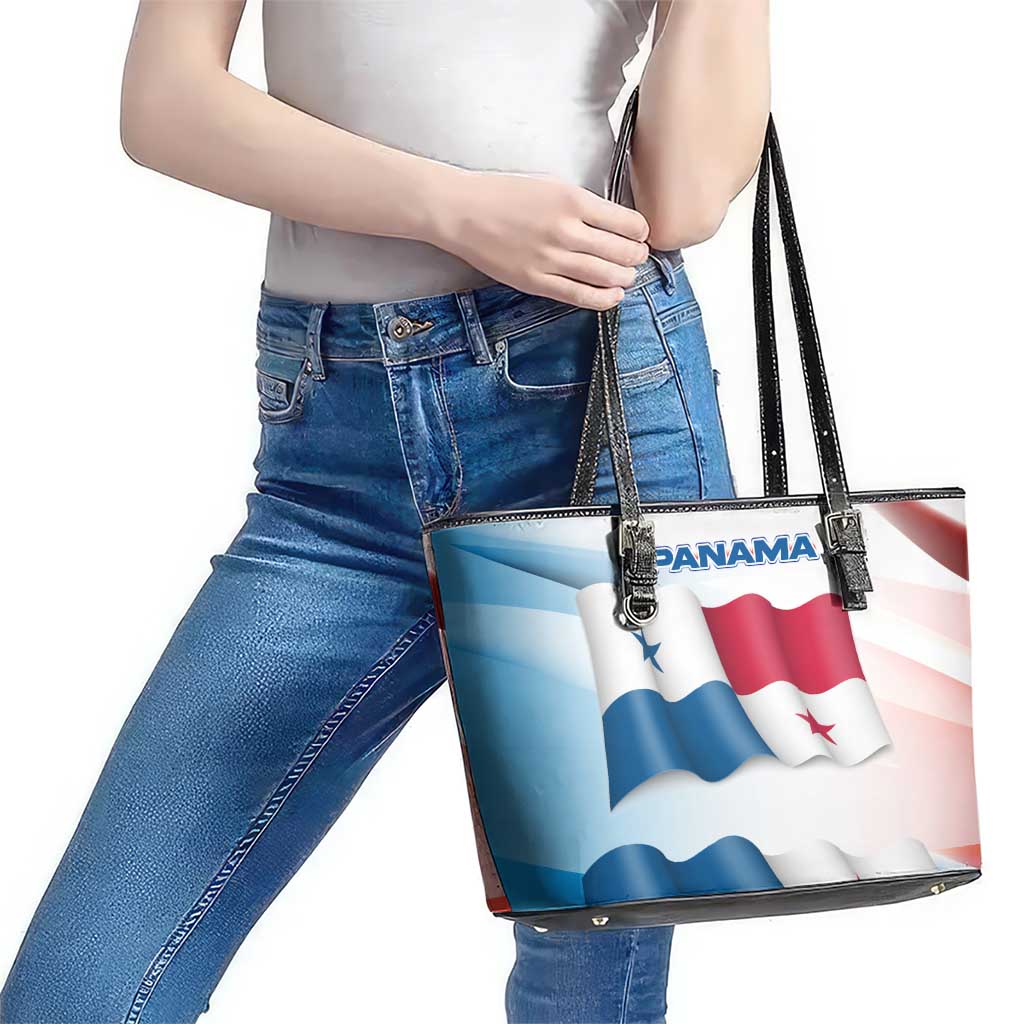 Panama Waving Flag Design Leather Tote Bag with Red Blue Stars and National Color Pattern - Wonder Print Shop