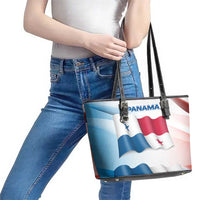 Panama Waving Flag Design Leather Tote Bag with Red Blue Stars and National Color Pattern - Wonder Print Shop