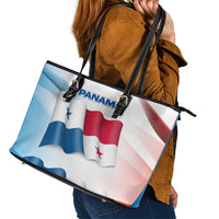 Panama Waving Flag Design Leather Tote Bag with Red Blue Stars and National Color Pattern - Wonder Print Shop