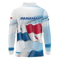 Panama Waving Flag Design Long Sleeve Polo Shirt with Red Blue Stars and National Color Pattern - Wonder Print Shop