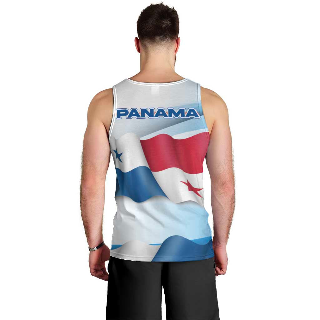 Panama Waving Flag Design Men Tank Top with Red Blue Stars and National Color Pattern - Wonder Print Shop