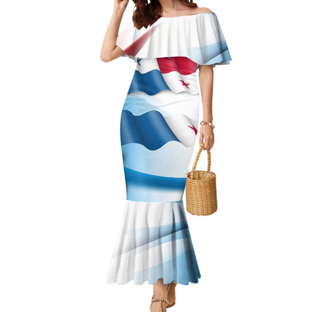 Panama Waving Flag Design Mermaid Dress with Red Blue Stars and National Color Pattern - Wonder Print Shop