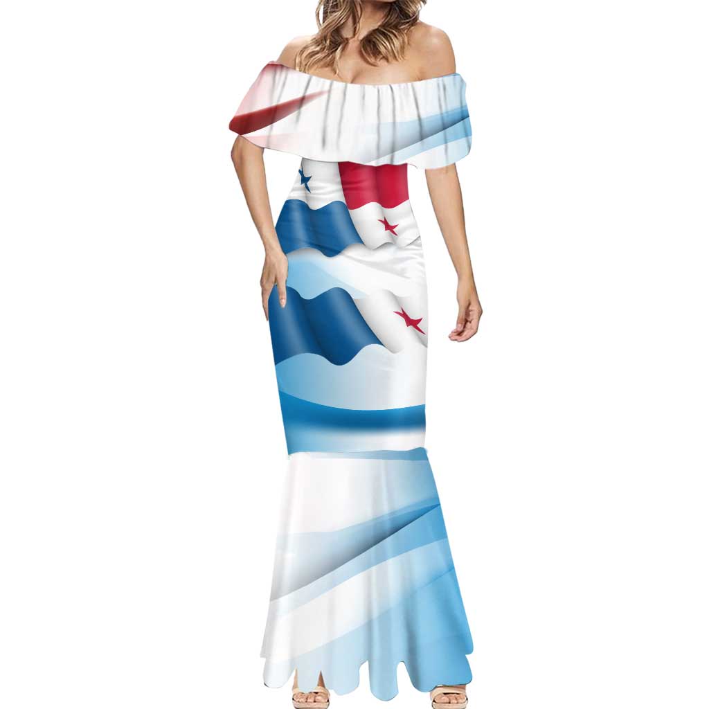 Panama Waving Flag Design Mermaid Dress with Red Blue Stars and National Color Pattern - Wonder Print Shop