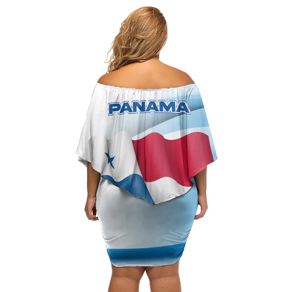 Panama Waving Flag Design Off Shoulder Short Dress with Red Blue Stars and National Color Pattern - Wonder Print Shop