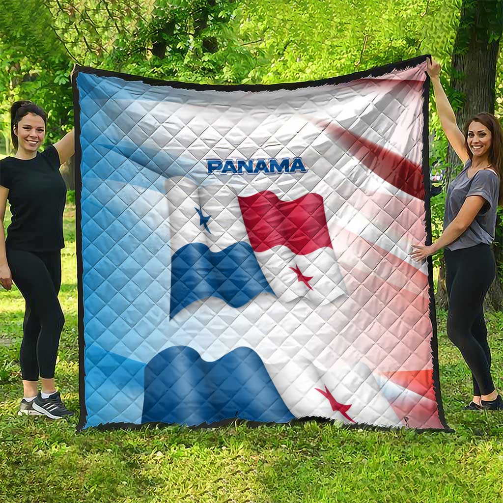 Panama Waving Flag Design Quilt with Red Blue Stars and National Color Pattern - Wonder Print Shop