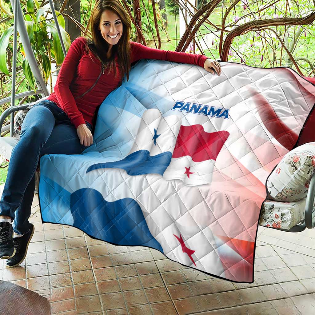 Panama Waving Flag Design Quilt with Red Blue Stars and National Color Pattern - Wonder Print Shop
