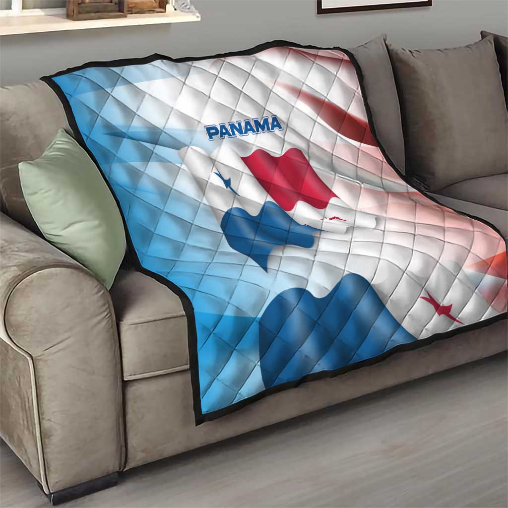Panama Waving Flag Design Quilt with Red Blue Stars and National Color Pattern - Wonder Print Shop