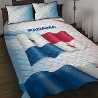Panama Waving Flag Design Quilt Bed Set with Red Blue Stars and National Color Pattern - Wonder Print Shop