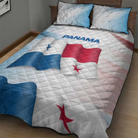 Panama Waving Flag Design Quilt Bed Set with Red Blue Stars and National Color Pattern - Wonder Print Shop