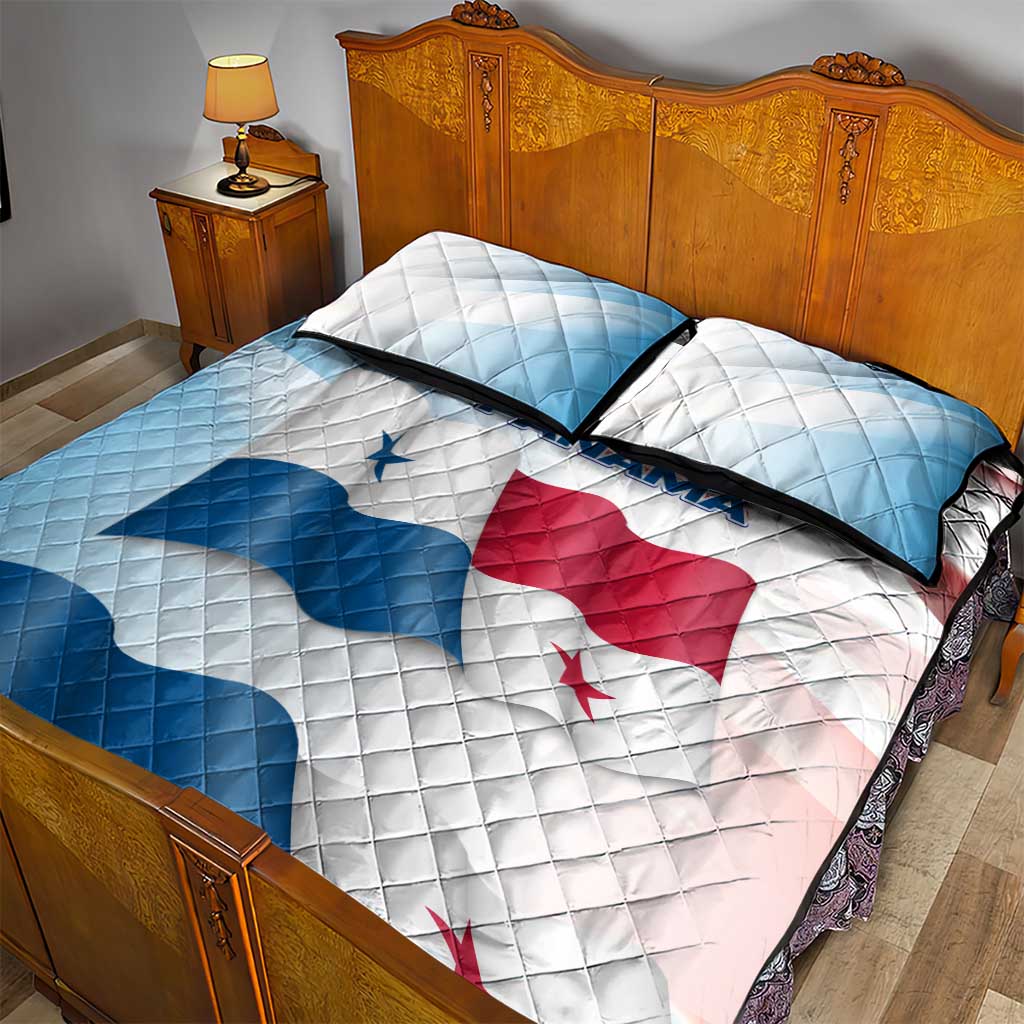 Panama Waving Flag Design Quilt Bed Set with Red Blue Stars and National Color Pattern - Wonder Print Shop