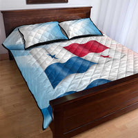 Panama Waving Flag Design Quilt Bed Set with Red Blue Stars and National Color Pattern - Wonder Print Shop