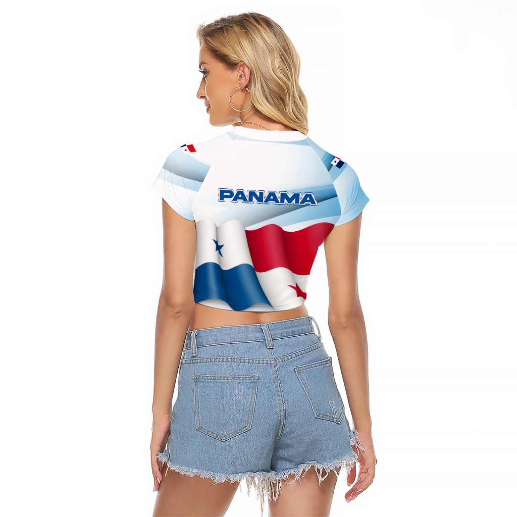 Panama Waving Flag Design Raglan Cropped T Shirt with Red Blue Stars and National Color Pattern - Wonder Print Shop