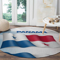 Panama Waving Flag Design Round Carpet with Red Blue Stars and National Color Pattern - Wonder Print Shop
