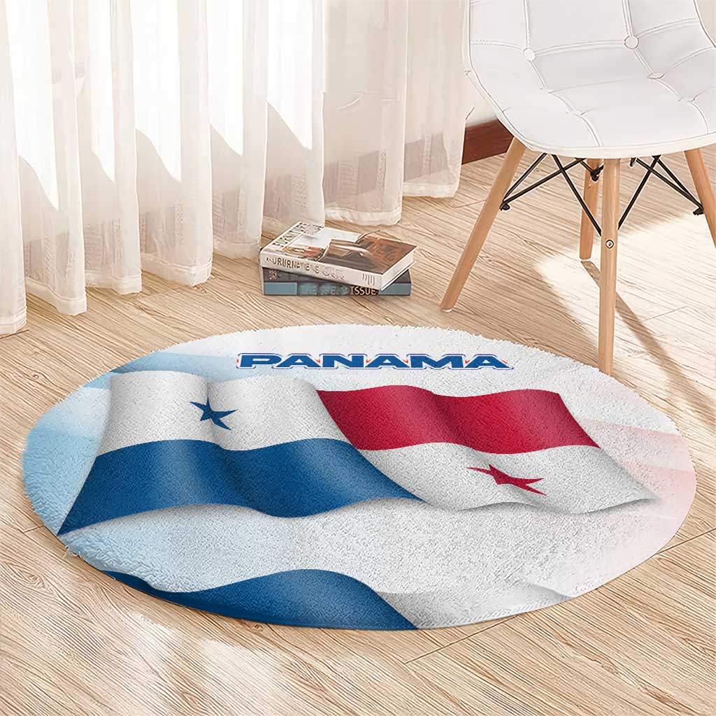 Panama Waving Flag Design Round Carpet with Red Blue Stars and National Color Pattern - Wonder Print Shop