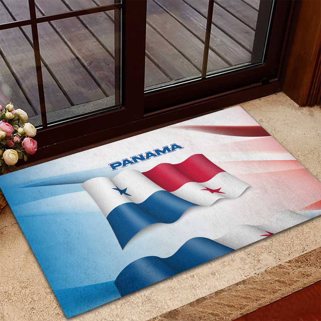 Panama Waving Flag Design Rubber Doormat with Red Blue Stars and National Color Pattern - Wonder Print Shop