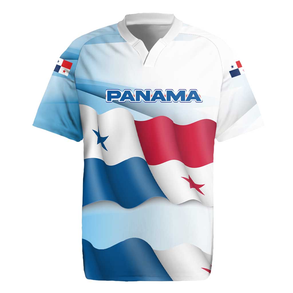 Panama Waving Flag Design Rugby Jersey with Red Blue Stars and National Color Pattern - Wonder Print Shop