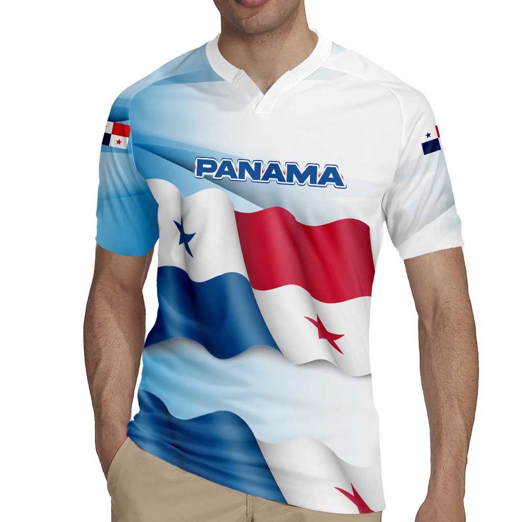 Panama Waving Flag Design Rugby Jersey with Red Blue Stars and National Color Pattern - Wonder Print Shop