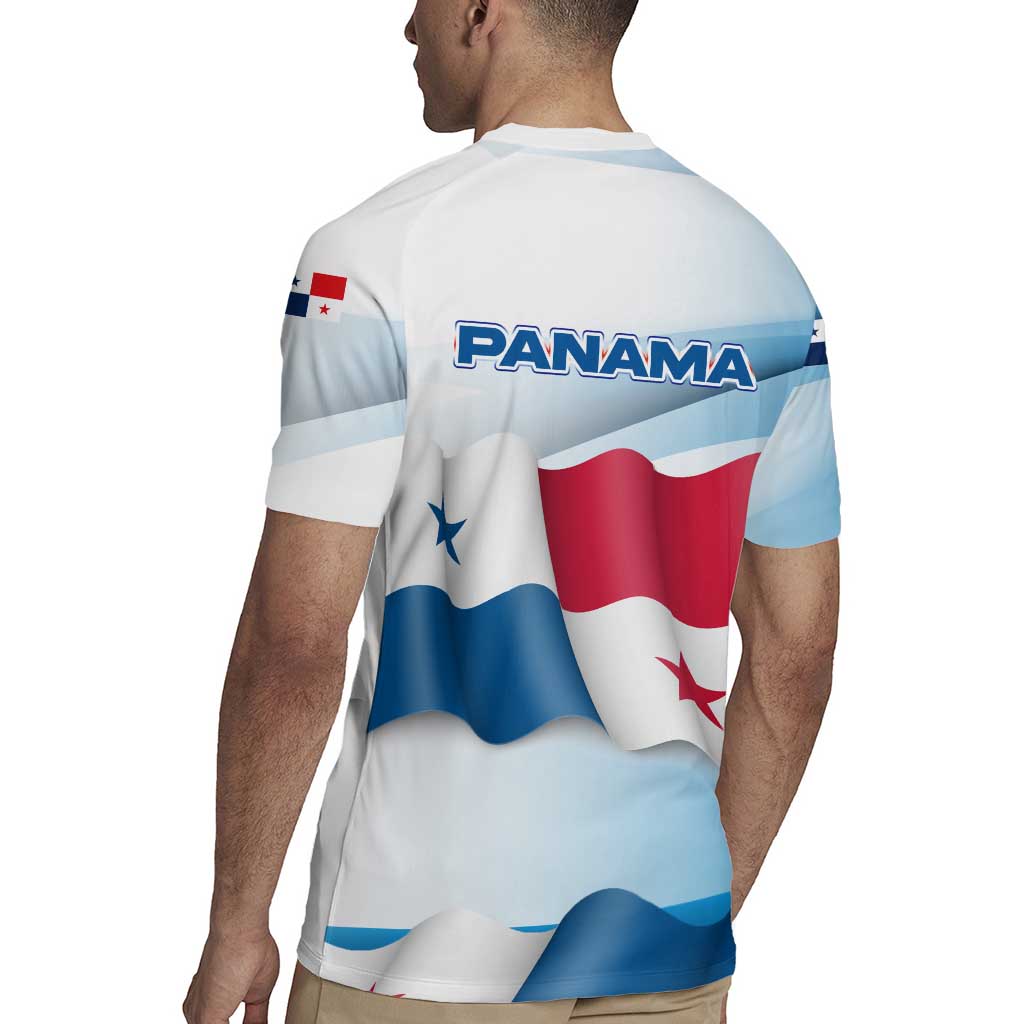 Panama Waving Flag Design Rugby Jersey with Red Blue Stars and National Color Pattern - Wonder Print Shop