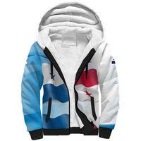 Panama Waving Flag Design Sherpa Hoodie with Red Blue Stars and National Color Pattern - Wonder Print Shop
