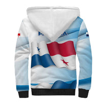 Panama Waving Flag Design Sherpa Hoodie with Red Blue Stars and National Color Pattern - Wonder Print Shop