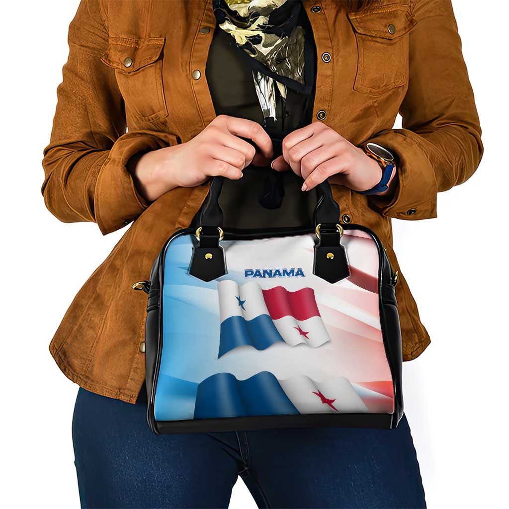 Panama Waving Flag Design Shoulder Handbag with Red Blue Stars and National Color Pattern - Wonder Print Shop