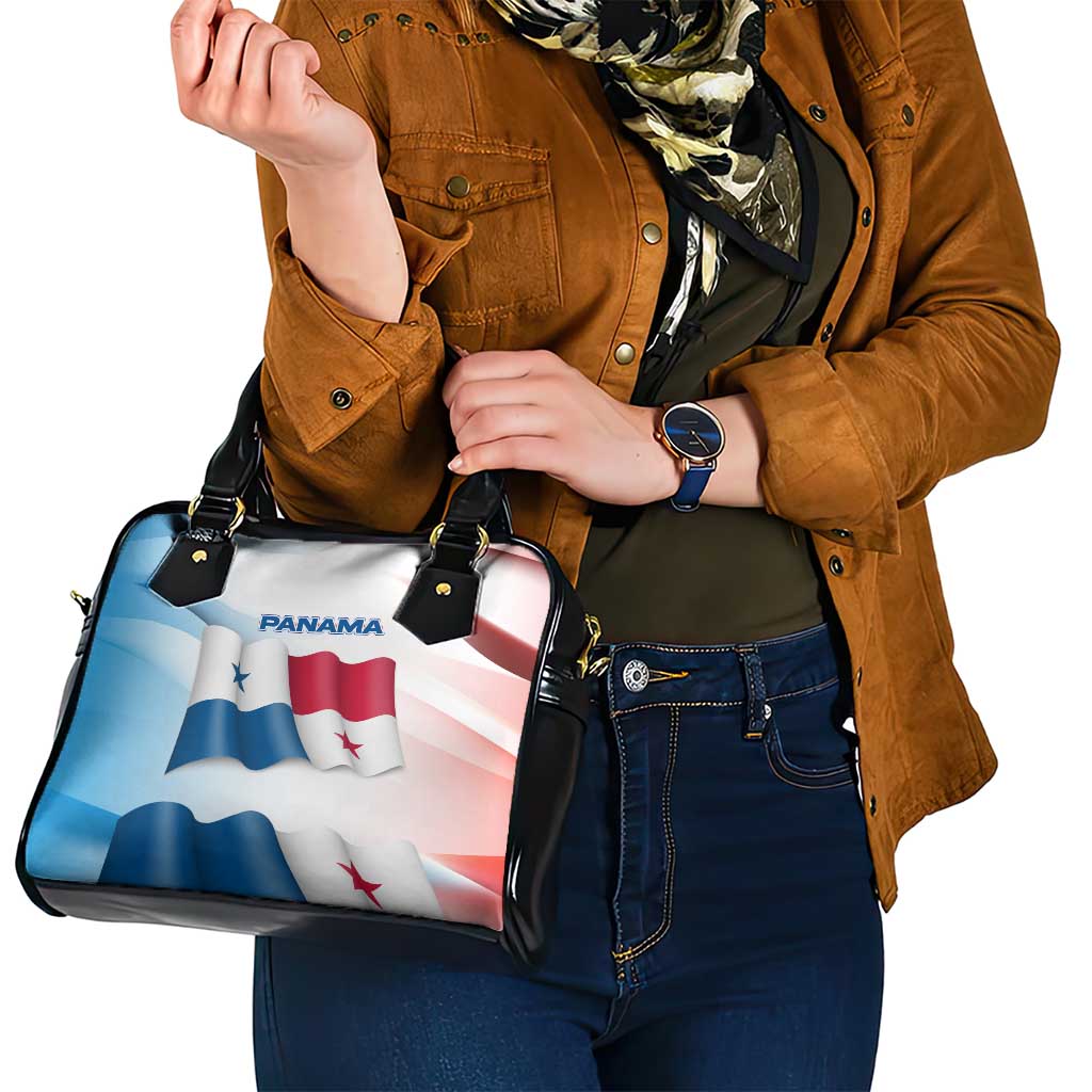 Panama Waving Flag Design Shoulder Handbag with Red Blue Stars and National Color Pattern - Wonder Print Shop