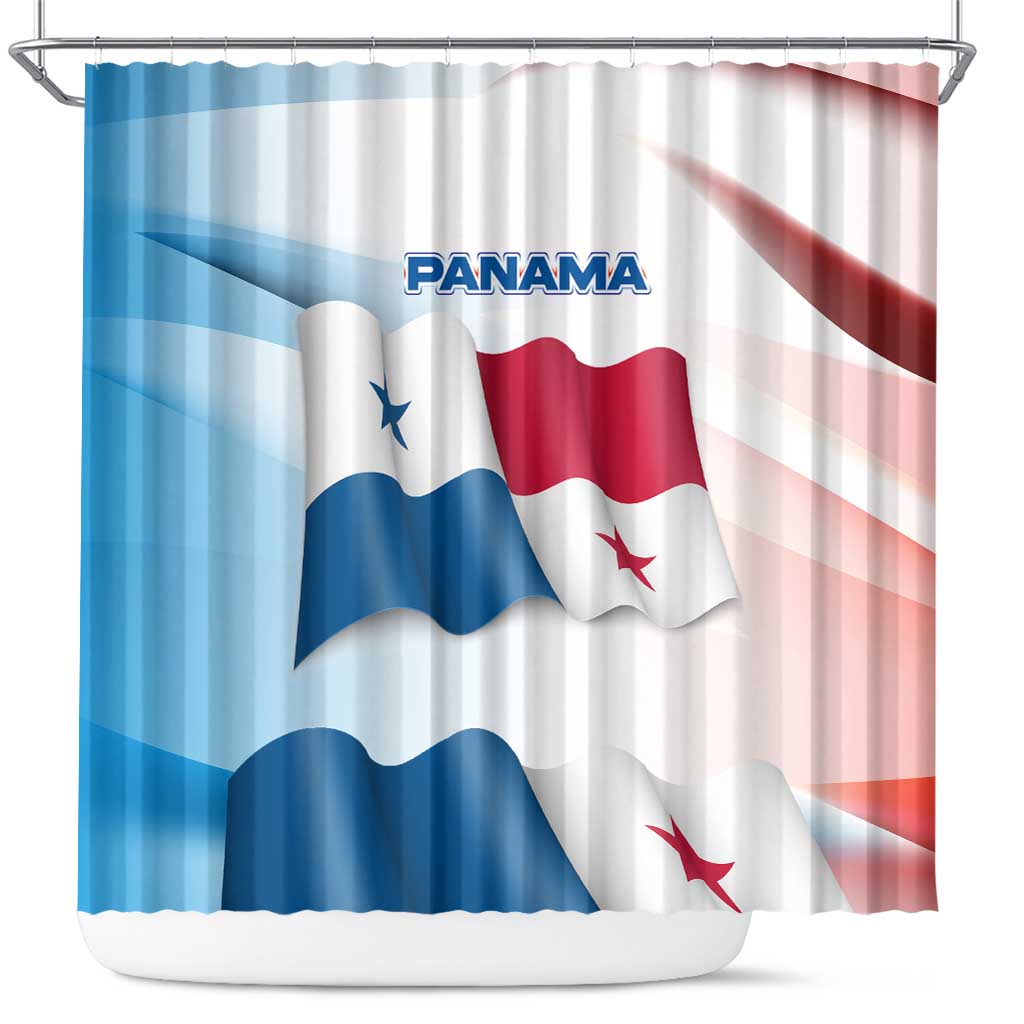 Panama Waving Flag Design Shower Curtain with Red Blue Stars and National Color Pattern - Wonder Print Shop