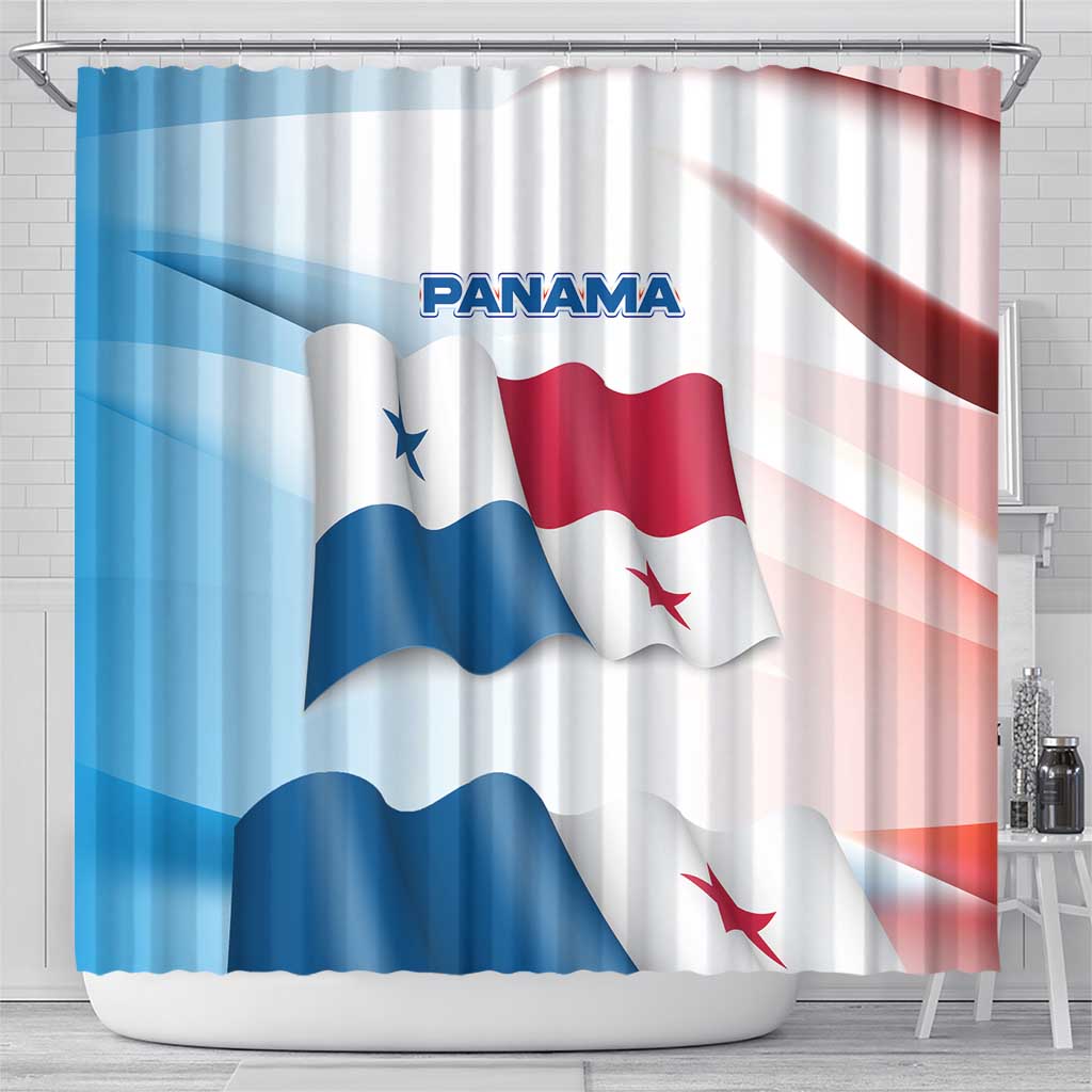 Panama Waving Flag Design Shower Curtain with Red Blue Stars and National Color Pattern - Wonder Print Shop
