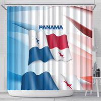 Panama Waving Flag Design Shower Curtain with Red Blue Stars and National Color Pattern - Wonder Print Shop