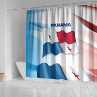 Panama Waving Flag Design Shower Curtain with Red Blue Stars and National Color Pattern - Wonder Print Shop