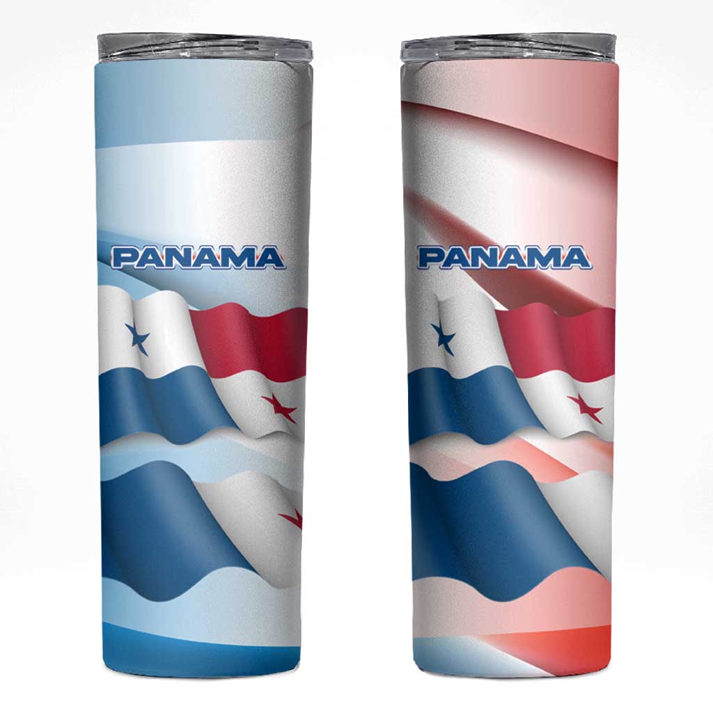Panama Waving Flag Design Skinny Tumbler with Red Blue Stars and National Color Pattern - Wonder Print Shop