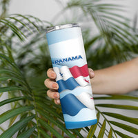 Panama Waving Flag Design Skinny Tumbler with Red Blue Stars and National Color Pattern - Wonder Print Shop